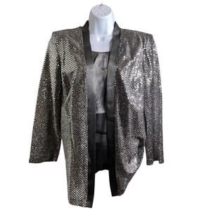 R&M Richards Karen Kwong Silver‎ Sequin Waterfall Evening Jacket Size 18 Dressy